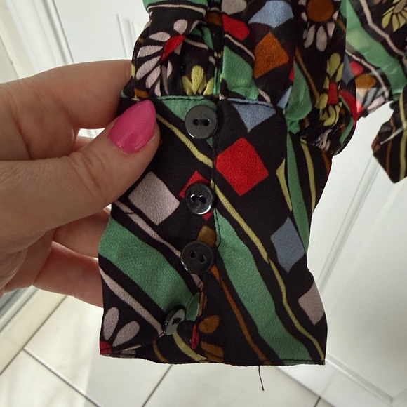 RIXO Blake Blouse Black Retro Stripe Floral Button Down Collar Long Sleeve Shirt - Picture 5 of 8